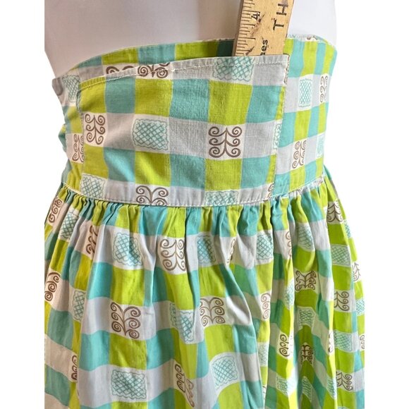 MCM Apron Tie Closure Green Turquoise Checkered high waist w/ pocket 22.25” L - Picture 4 of 7